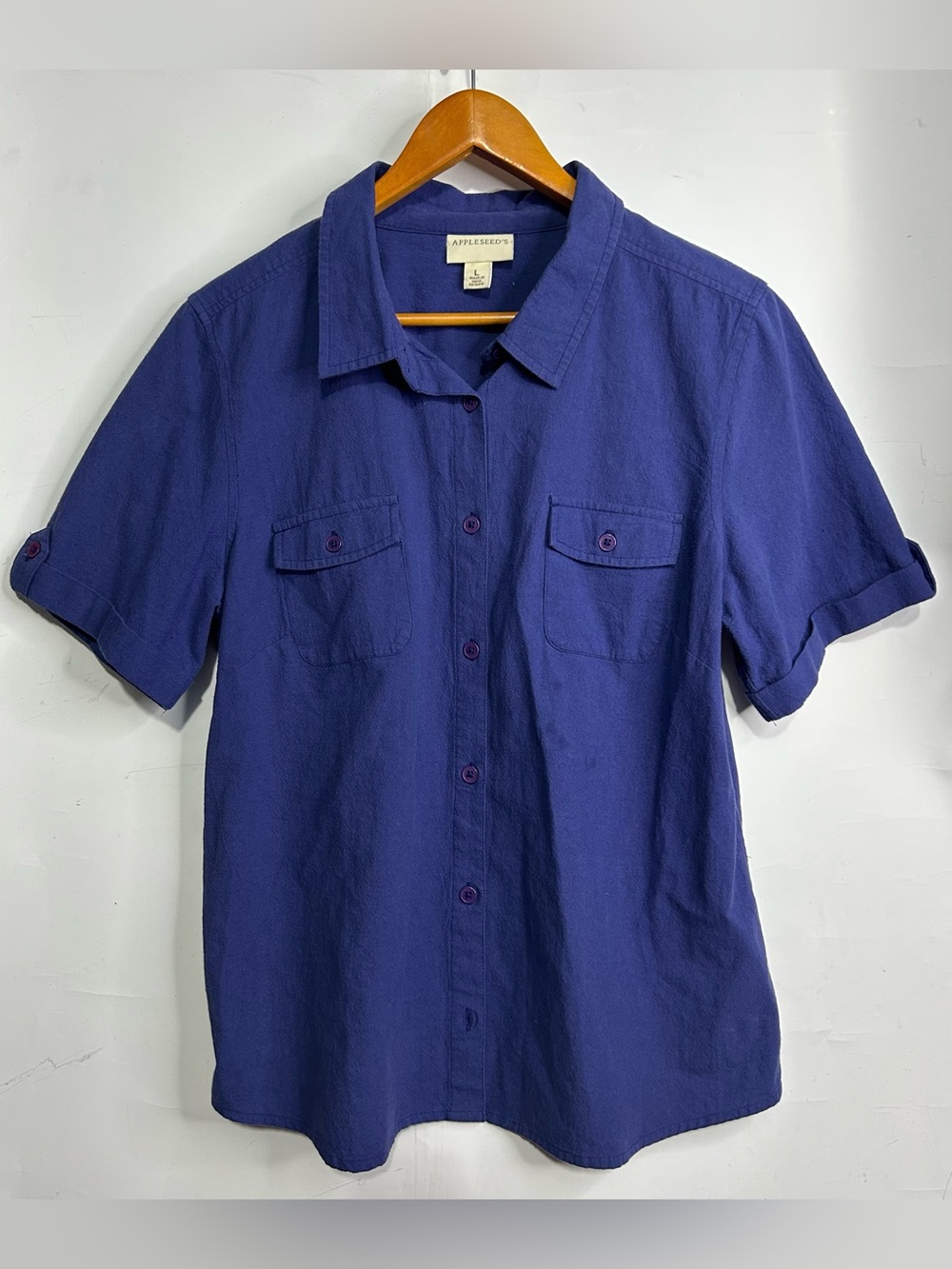 Appleseed's Purple Button Front Cotton Shirt Large